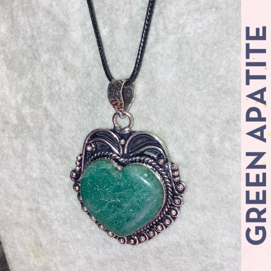 Gorgeous Green Apatite Gemstone Handmade Heart Halo Pendant